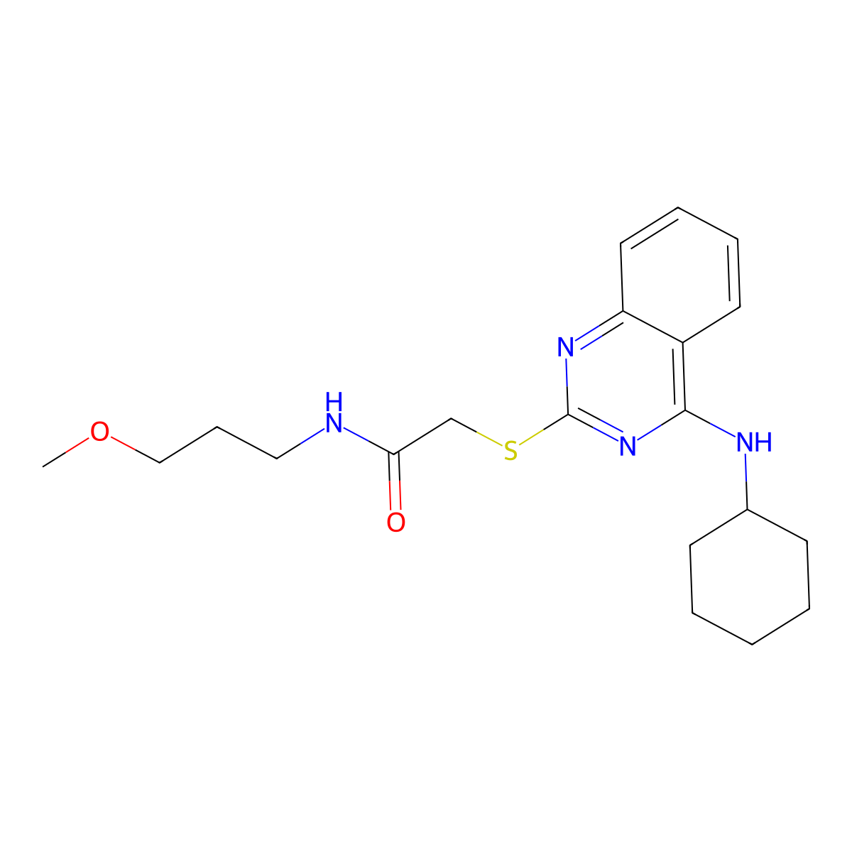 2-((4-(cyclohexylamino)quinazolin-2-yl)thio)-N-(3-methoxypropyl)acetamide molecular structure, CAS 688355-15-9