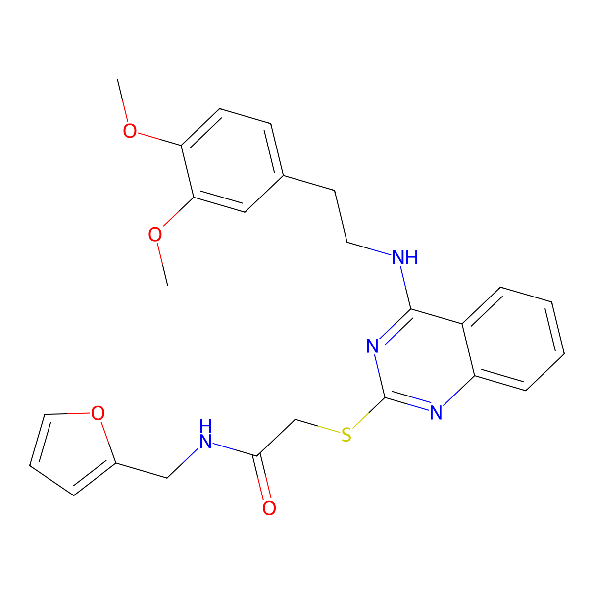 2-((4-((3,4-dimethoxyphenethyl)amino)quinazolin-2-yl)thio)-N-(furan-2-ylmethyl)acetamide molecular structure, CAS 688355-28-4