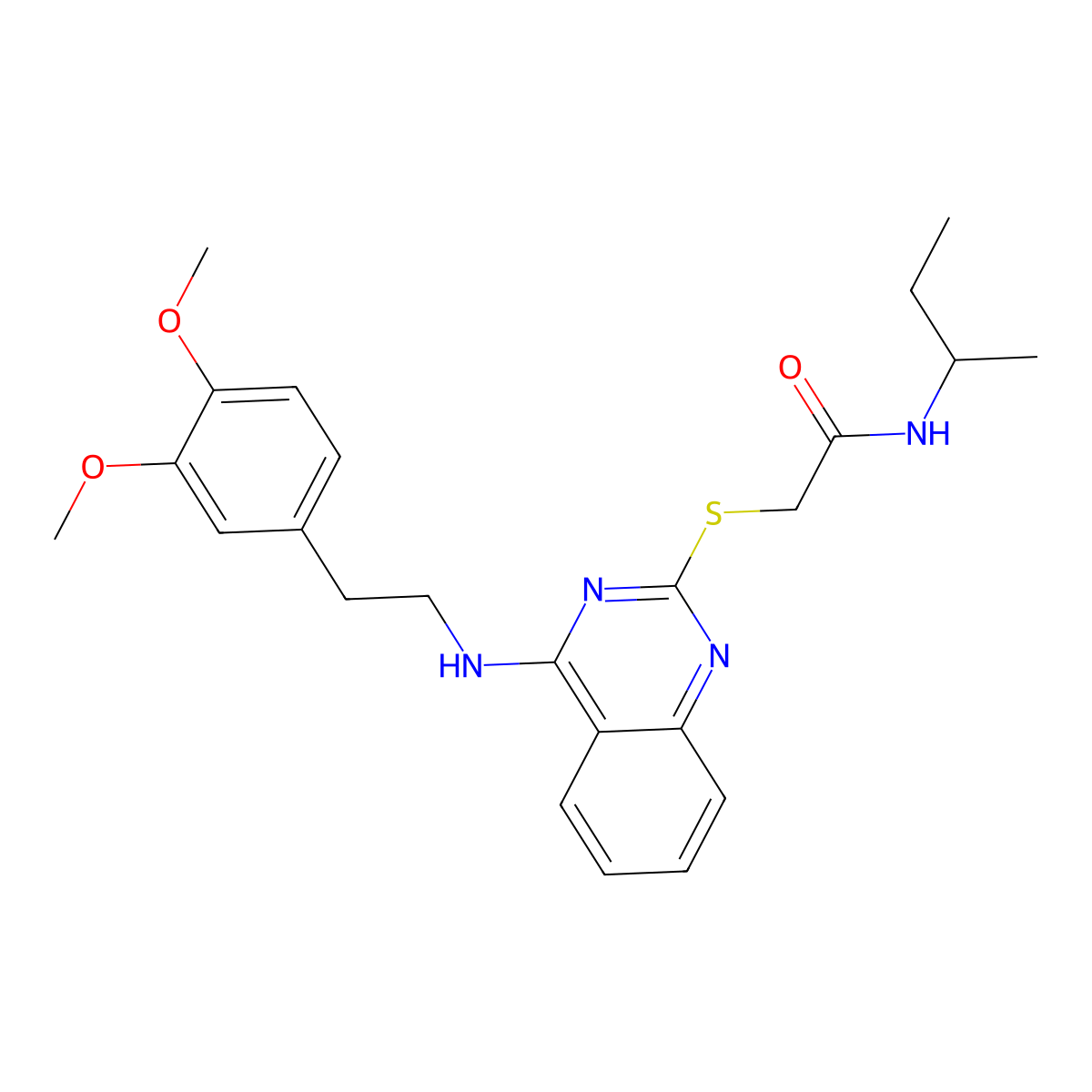 N-(sec-butyl)-2-((4-((3,4-dimethoxyphenethyl)amino)quinazolin-2-yl)thio)acetamide molecular structure, CAS 688355-29-5