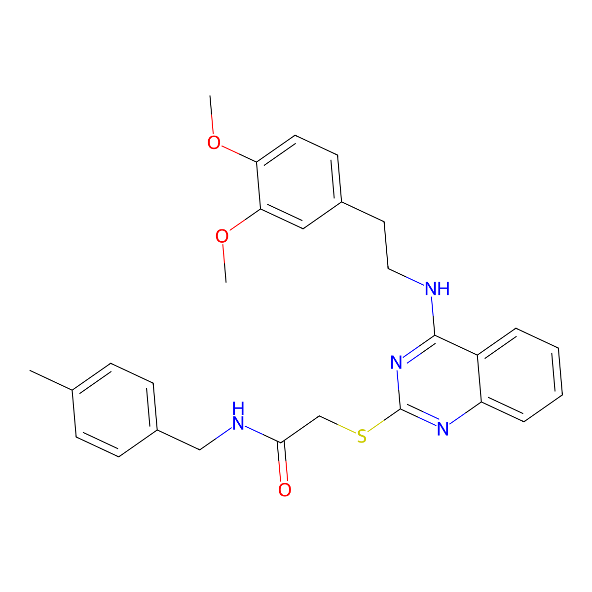 2-((4-((3,4-dimethoxyphenethyl)amino)quinazolin-2-yl)thio)-N-(4-methylbenzyl)acetamide molecular structure, CAS 688355-31-9