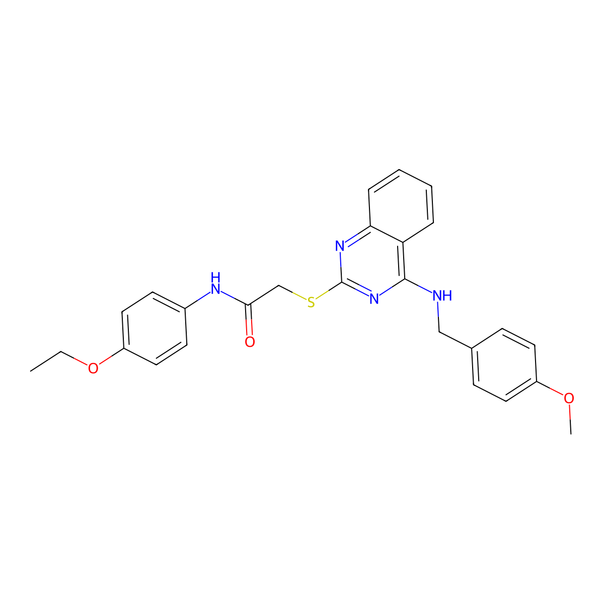 N-(4-ethoxyphenyl)-2-((4-((4-methoxybenzyl)amino)quinazolin-2-yl)thio)acetamide molecular structure, CAS 688355-40-0