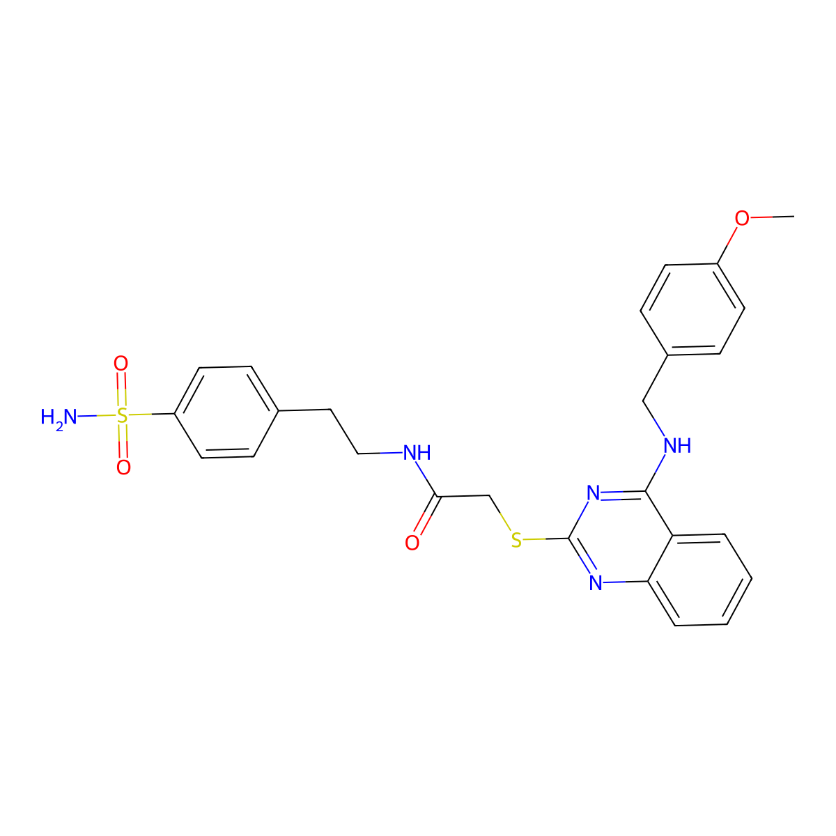 2-((4-((4-methoxybenzyl)amino)quinazolin-2-yl)thio)-N-(4-sulfamoylphenethyl)acetamide molecular structure, CAS 688355-46-6