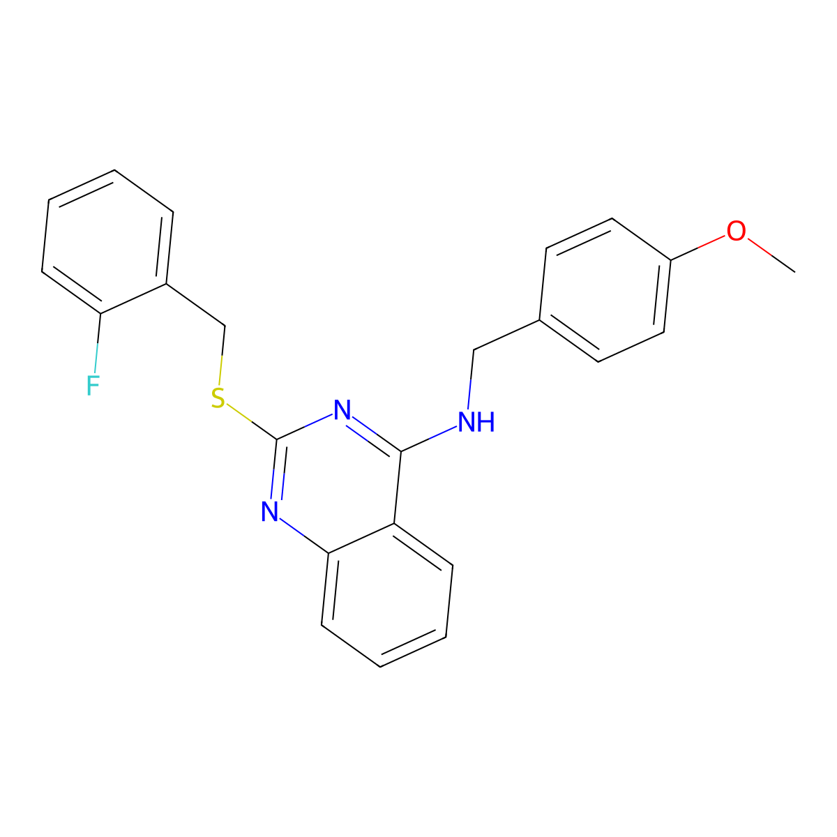 2-[(2-fluorophenyl)methylsulfanyl]-N-[(4-methoxyphenyl)methyl]quinazolin-4-amine molecular structure, CAS 688355-47-7