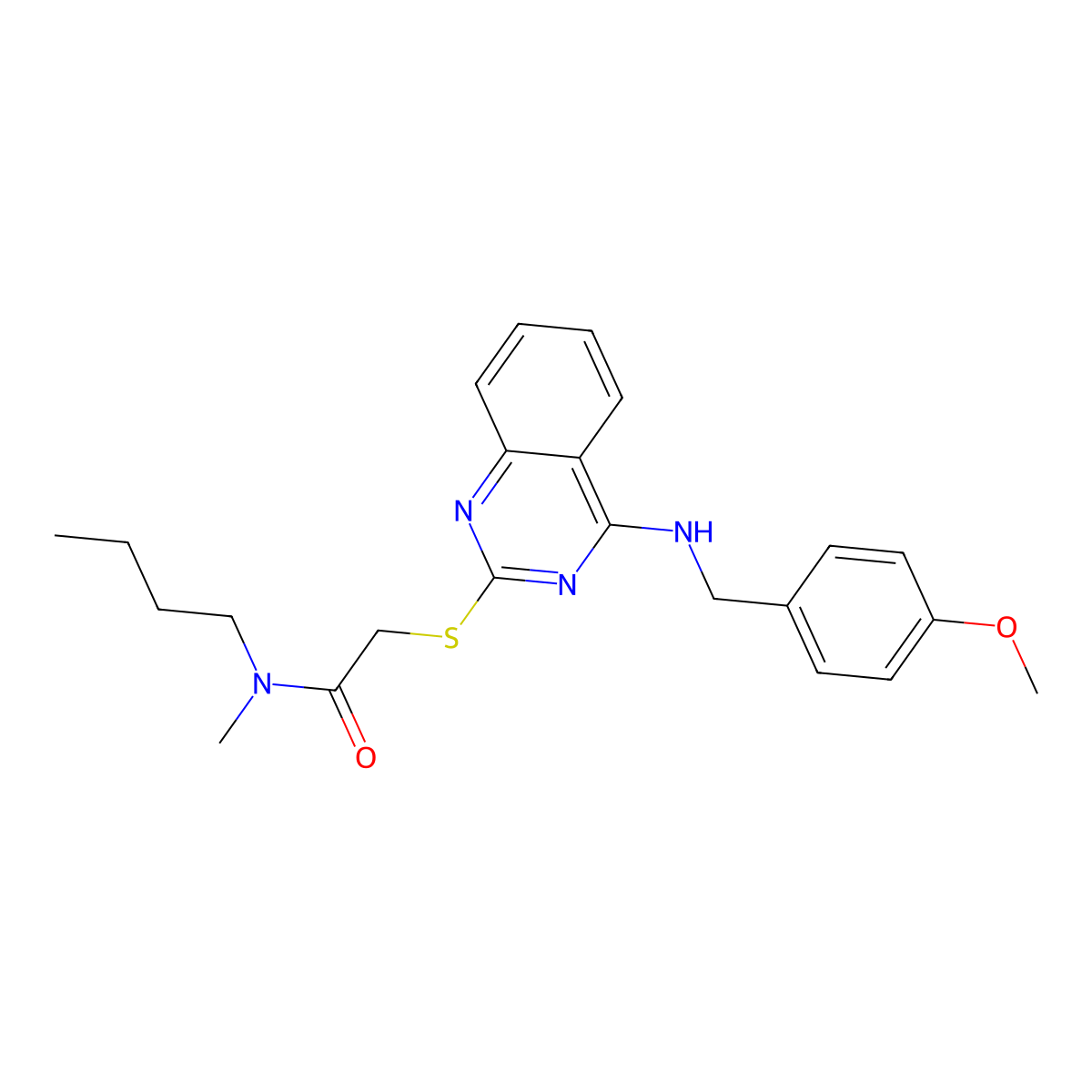 N-butyl-2-((4-((4-methoxybenzyl)amino)quinazolin-2-yl)thio)-N-methylacetamide molecular structure, CAS 688355-51-3