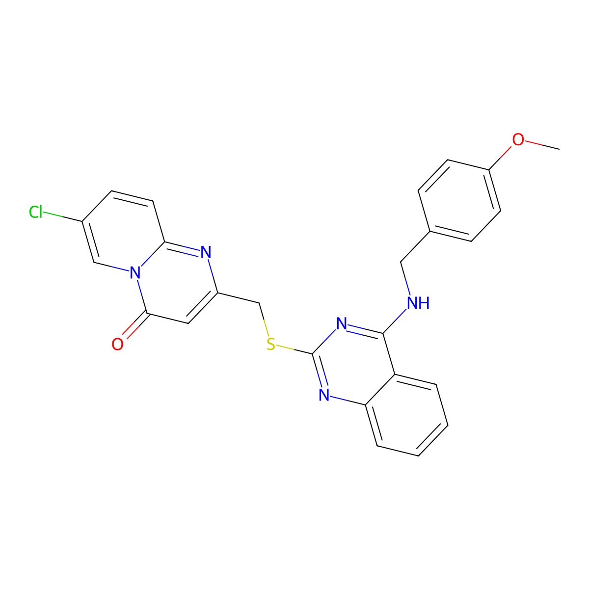 7-chloro-2-[({4-[(4-methoxybenzyl)amino]quinazolin-2-yl}thio)methyl]-4H-pyrido[1,2-a]pyrimidin-4-one molecular structure, CAS 688355-54-6