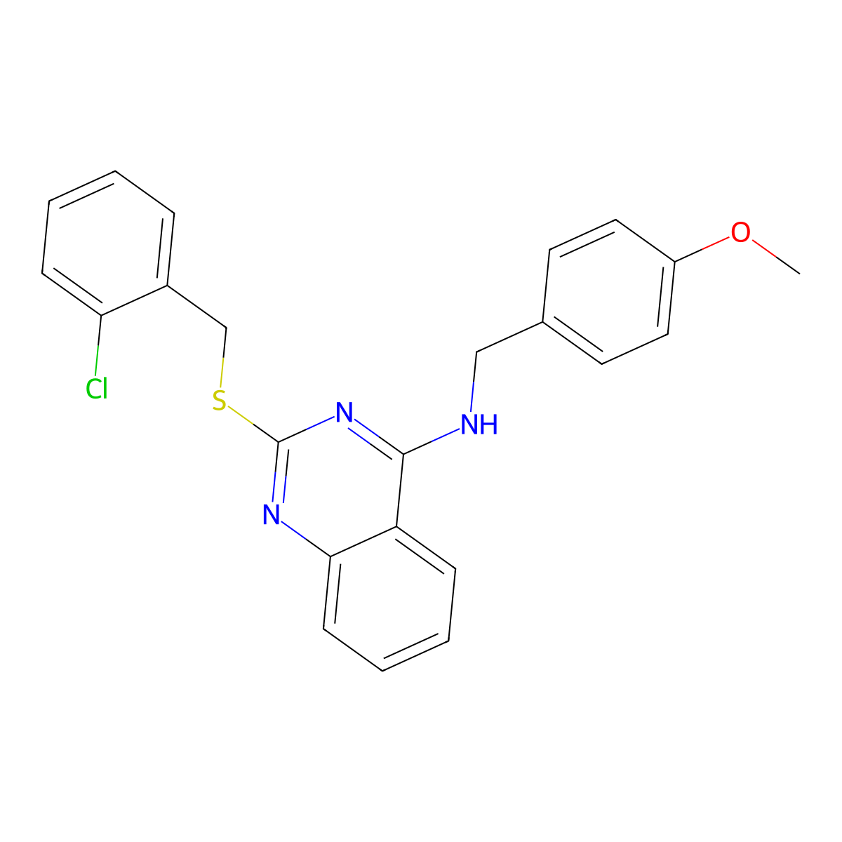 2-[(2-chlorophenyl)methylsulfanyl]-N-[(4-methoxyphenyl)methyl]quinazolin-4-amine molecular structure, CAS 688355-55-7