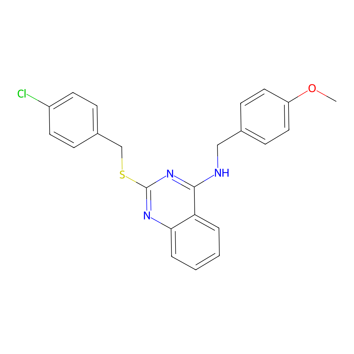 2-[(4-chlorophenyl)methylsulfanyl]-N-[(4-methoxyphenyl)methyl]quinazolin-4-amine molecular structure, CAS 688355-56-8