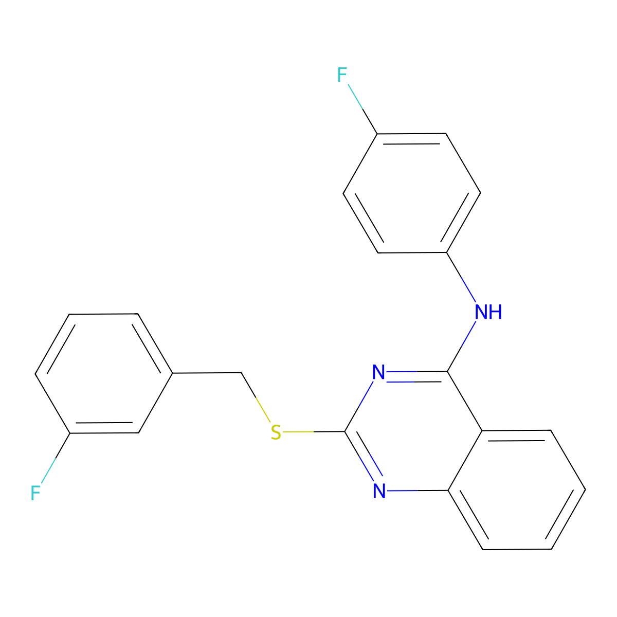 N-(4-fluorophenyl)-2-[(3-fluorophenyl)methylsulfanyl]quinazolin-4-amine molecular structure, CAS 688355-59-1