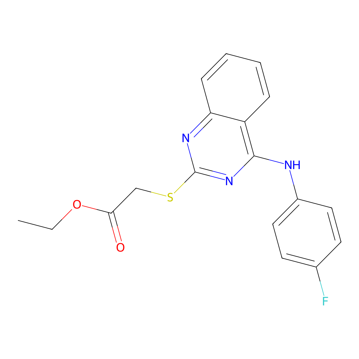 Ethyl 2-[4-(4-fluoroanilino)quinazolin-2-yl]sulfanylacetate molecular structure, CAS 688355-62-6