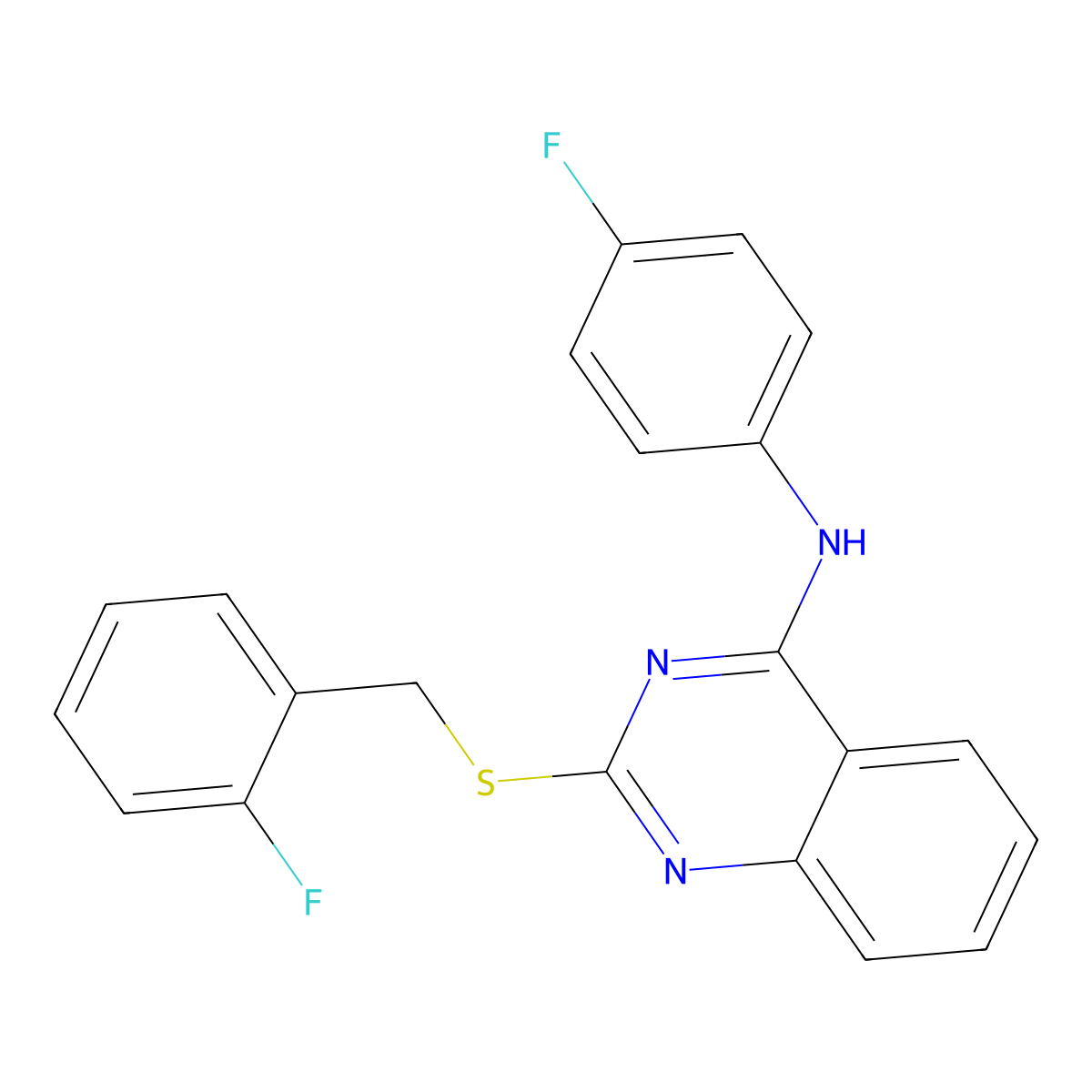 N-(4-fluorophenyl)-2-[(2-fluorophenyl)methylsulfanyl]quinazolin-4-amine molecular structure, CAS 688355-64-8