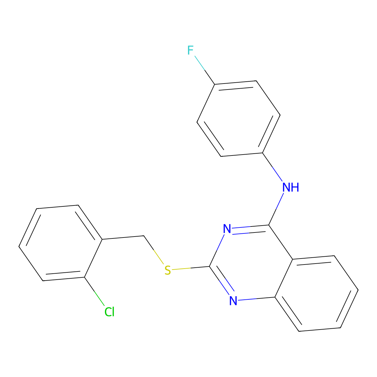 2-[(2-chlorophenyl)methylsulfanyl]-N-(4-fluorophenyl)quinazolin-4-amine molecular structure, CAS 688355-70-6