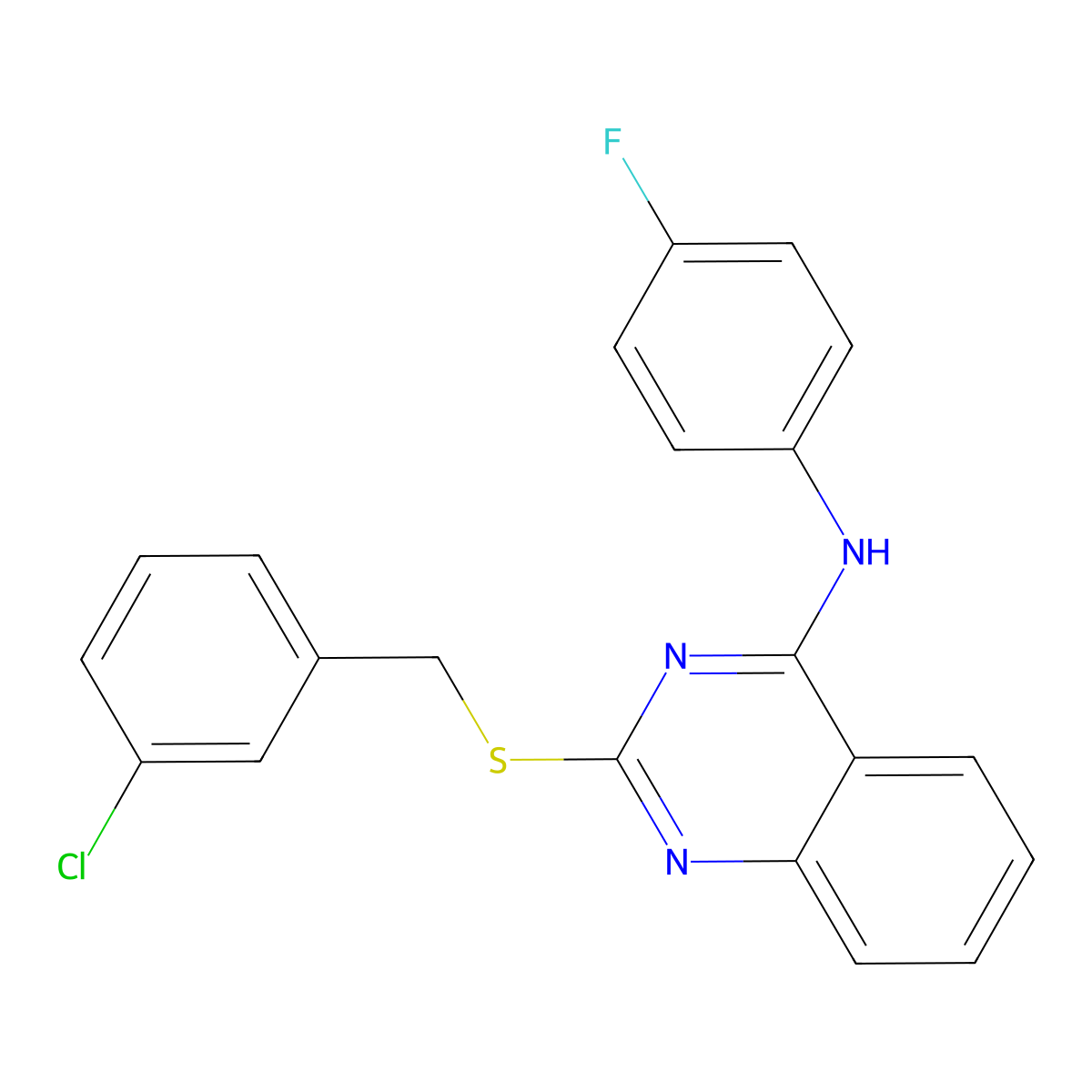 2-[(3-chlorophenyl)methylsulfanyl]-N-(4-fluorophenyl)quinazolin-4-amine molecular structure, CAS 688355-72-8