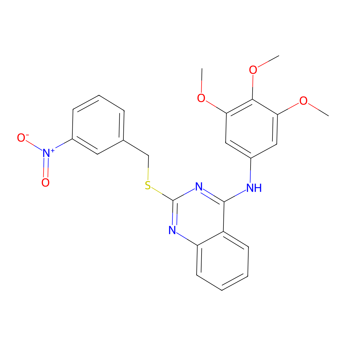 2-[(3-nitrophenyl)methylsulfanyl]-N-(3,4,5-trimethoxyphenyl)quinazolin-4-amine molecular structure, CAS 688355-74-0