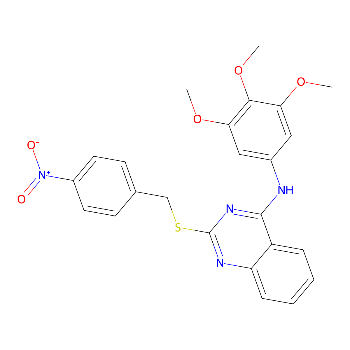 2-[(4-nitrophenyl)methylsulfanyl]-N-(3,4,5-trimethoxyphenyl)quinazolin-4-amine molecular structure, CAS 688355-81-9