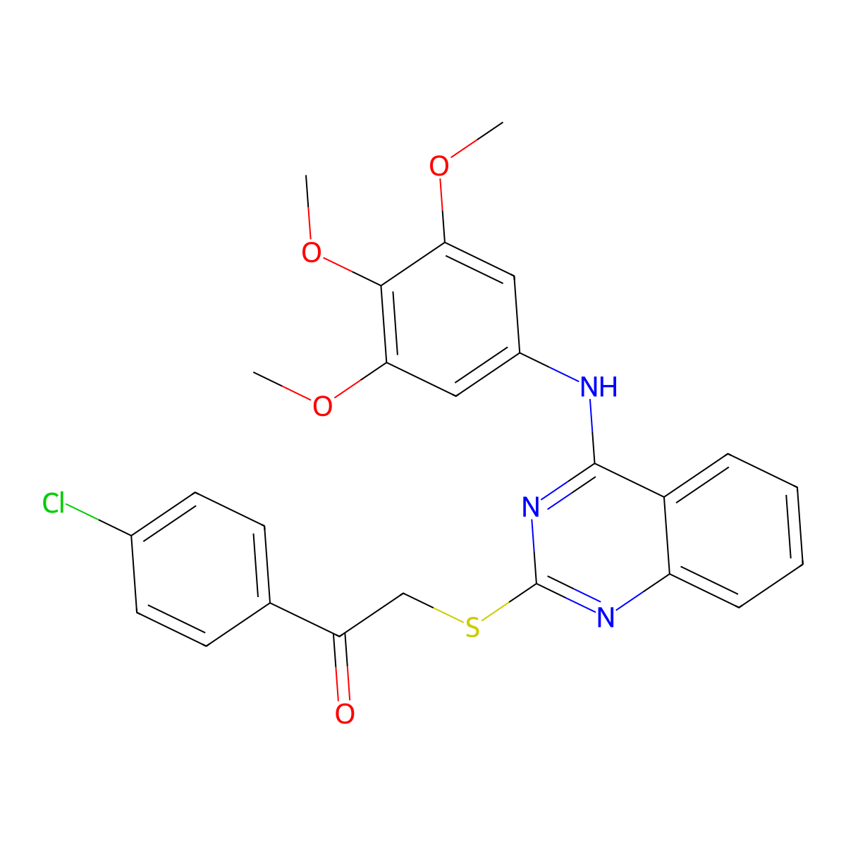 1-(4-Chlorophenyl)-2-[4-(3,4,5-trimethoxyanilino)quinazolin-2-yl]sulfanylethanone molecular structure, CAS 688355-84-2