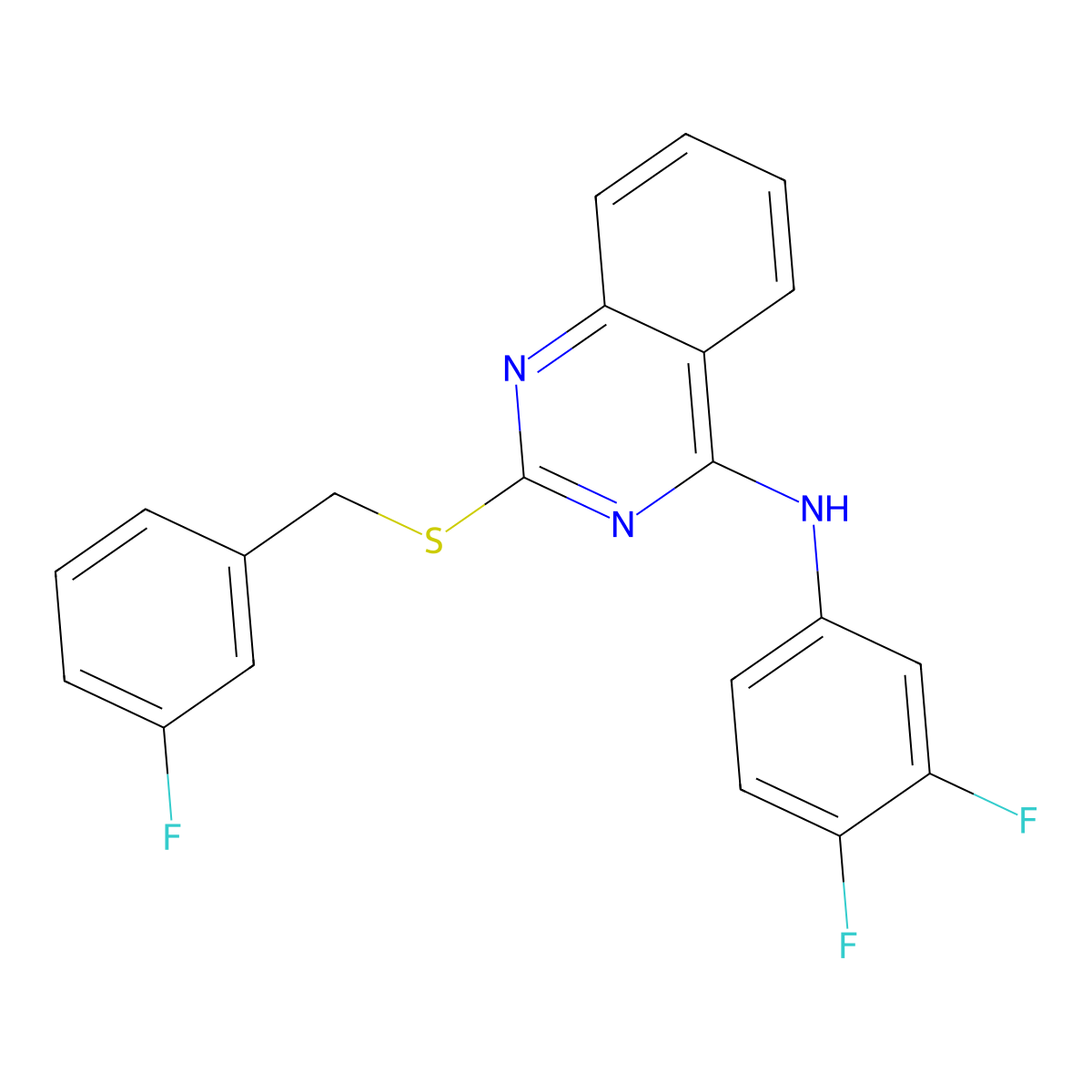 N-(3,4-difluorophenyl)-2-[(3-fluorophenyl)methylsulfanyl]quinazolin-4-amine molecular structure, CAS 688356-02-7