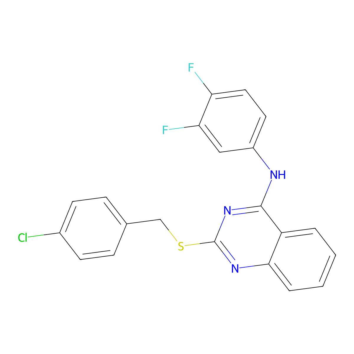 2-[(4-chlorophenyl)methylsulfanyl]-N-(3,4-difluorophenyl)quinazolin-4-amine molecular structure, CAS 688356-05-0