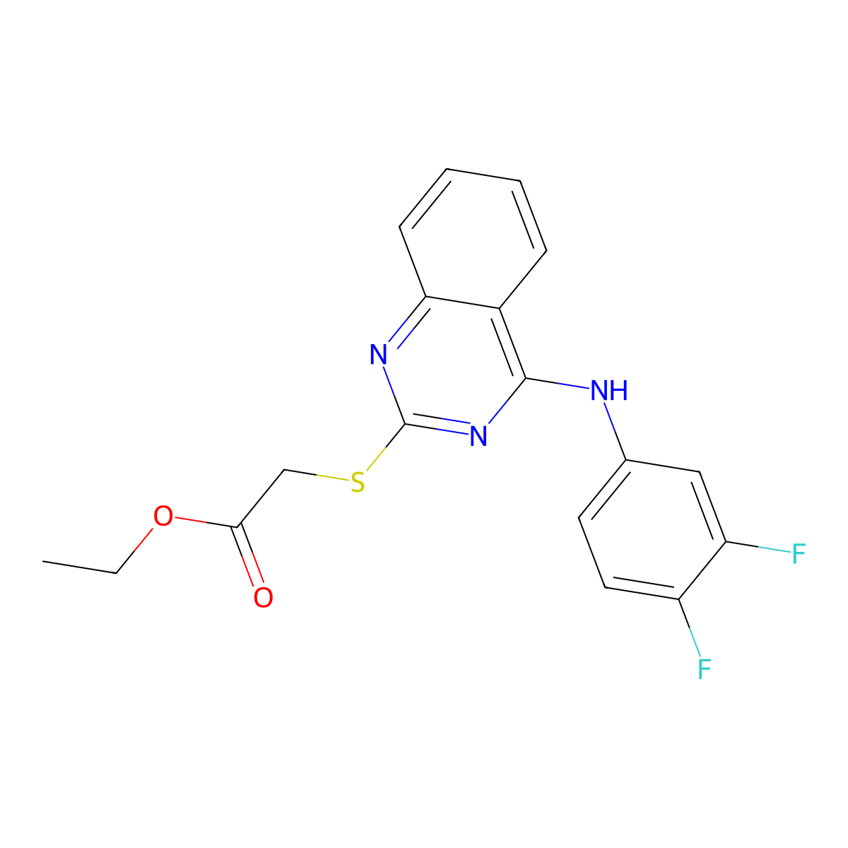 Ethyl 2-[4-(3,4-difluoroanilino)quinazolin-2-yl]sulfanylacetate molecular structure, CAS 688356-10-7
