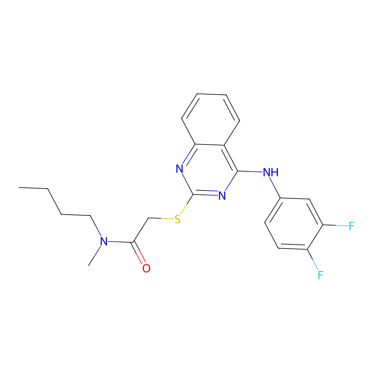 N-butyl-2-[4-(3,4-difluoroanilino)quinazolin-2-yl]sulfanyl-N-methylacetamide molecular structure, CAS 688356-13-0