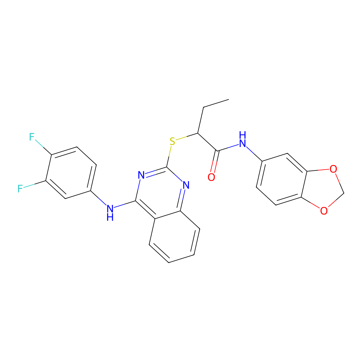 N-(1,3-benzodioxol-5-yl)-2-[4-(3,4-difluoroanilino)quinazolin-2-yl]sulfanylbutanamide molecular structure, CAS 688356-14-1