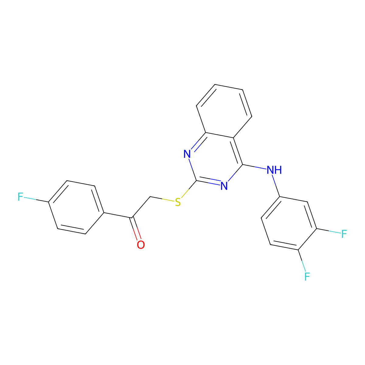 2-[4-(3,4-Difluoroanilino)quinazolin-2-yl]sulfanyl-1-(4-fluorophenyl)ethanone molecular structure, CAS 688356-15-2