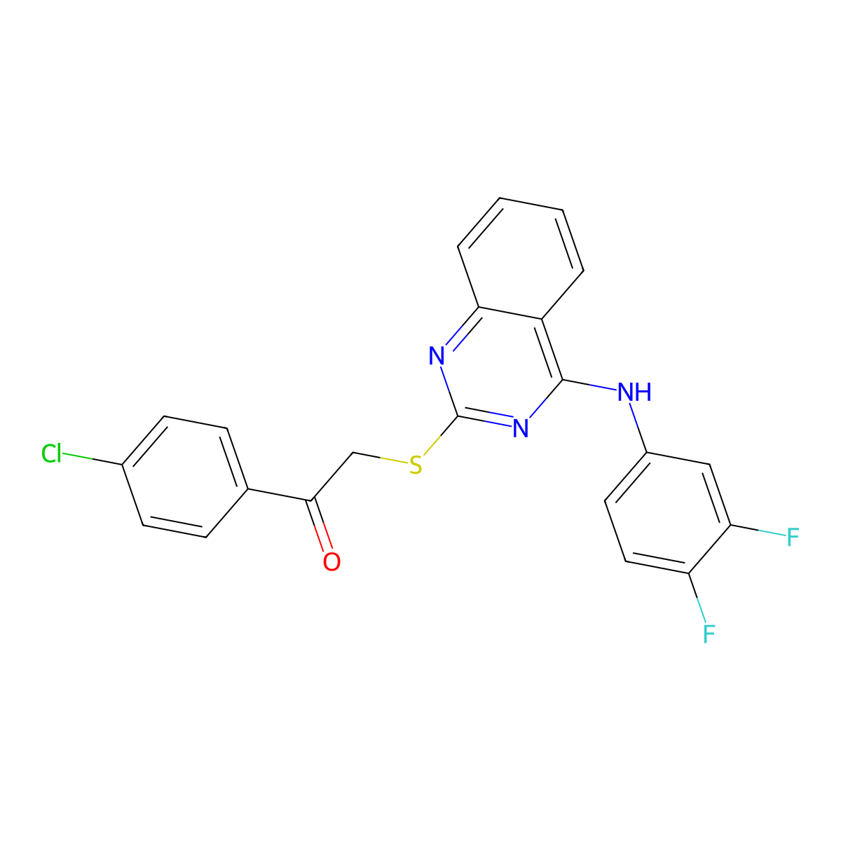 1-(4-Chlorophenyl)-2-[4-(3,4-difluoroanilino)quinazolin-2-yl]sulfanylethanone molecular structure, CAS 688356-16-3