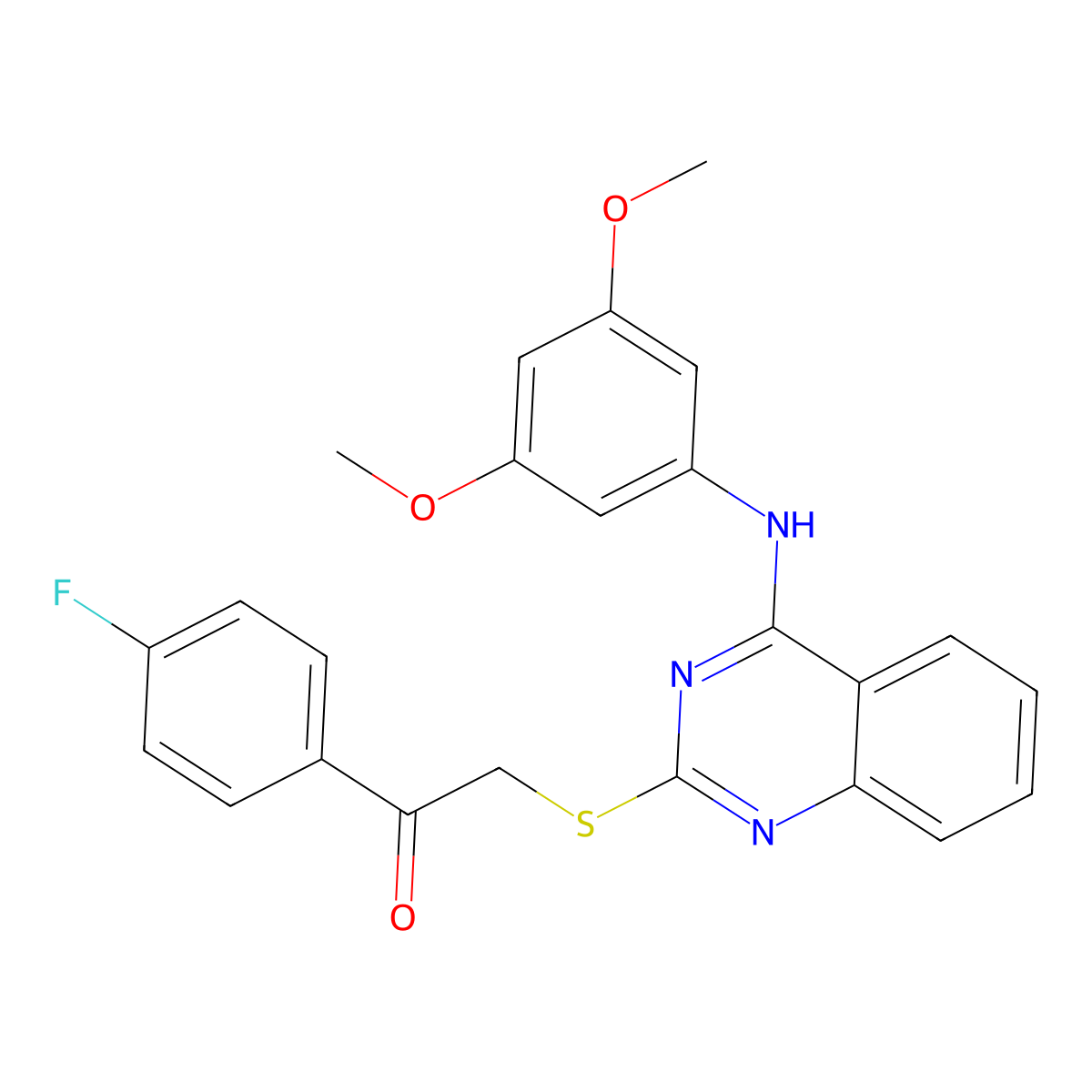 2-[4-(3,5-Dimethoxyanilino)quinazolin-2-yl]sulfanyl-1-(4-fluorophenyl)ethanone molecular structure, CAS 688356-18-5