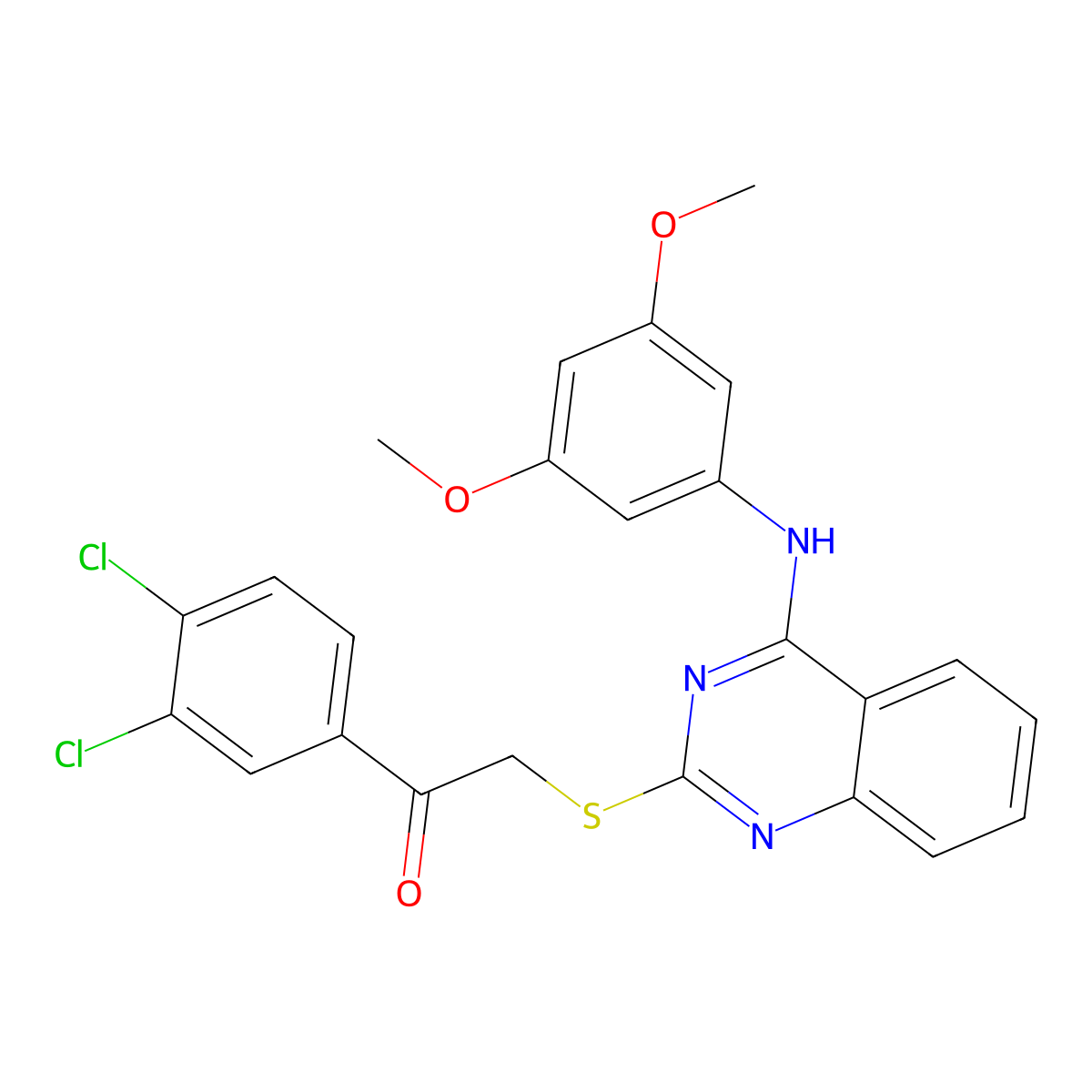 1-(3,4-Dichlorophenyl)-2-[4-(3,5-dimethoxyanilino)quinazolin-2-yl]sulfanylethanone molecular structure, CAS 688356-21-0