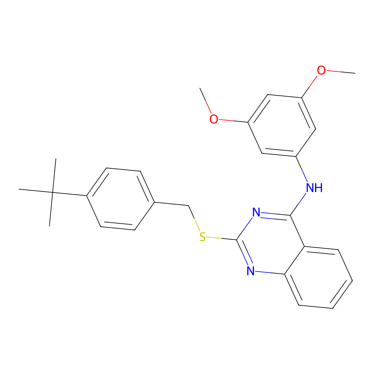 2-[(4-tert-butylphenyl)methylsulfanyl]-N-(3,5-dimethoxyphenyl)quinazolin-4-amine molecular structure, CAS 688356-23-2