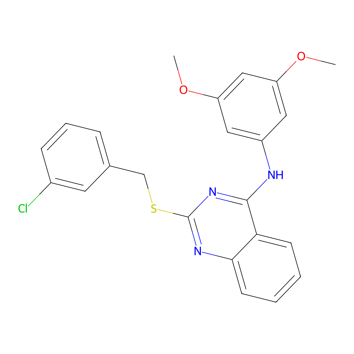 2-[(3-chlorophenyl)methylsulfanyl]-N-(3,5-dimethoxyphenyl)quinazolin-4-amine molecular structure, CAS 688356-28-7