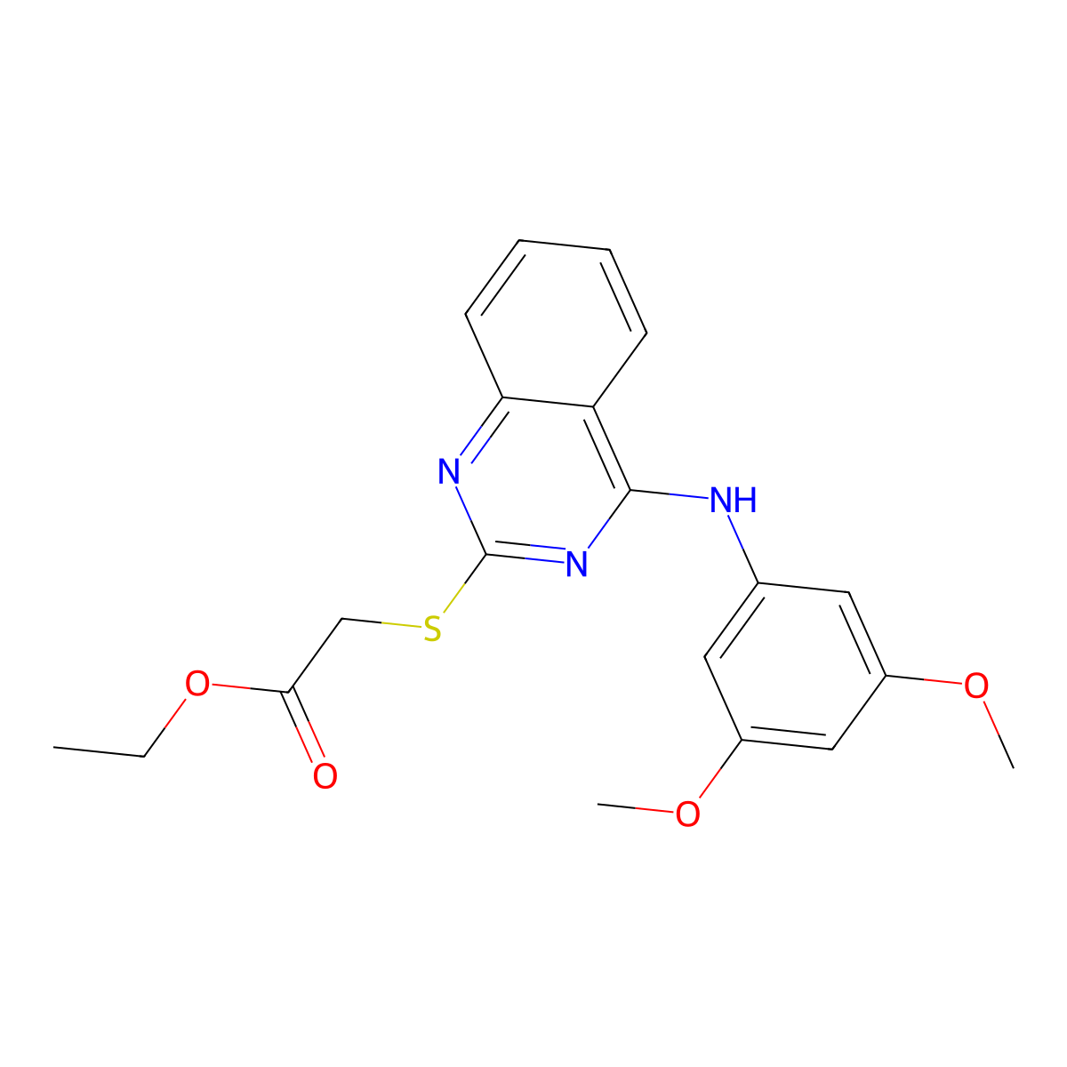 Ethyl 2-[4-(3,5-dimethoxyanilino)quinazolin-2-yl]sulfanylacetate molecular structure, CAS 688356-33-4