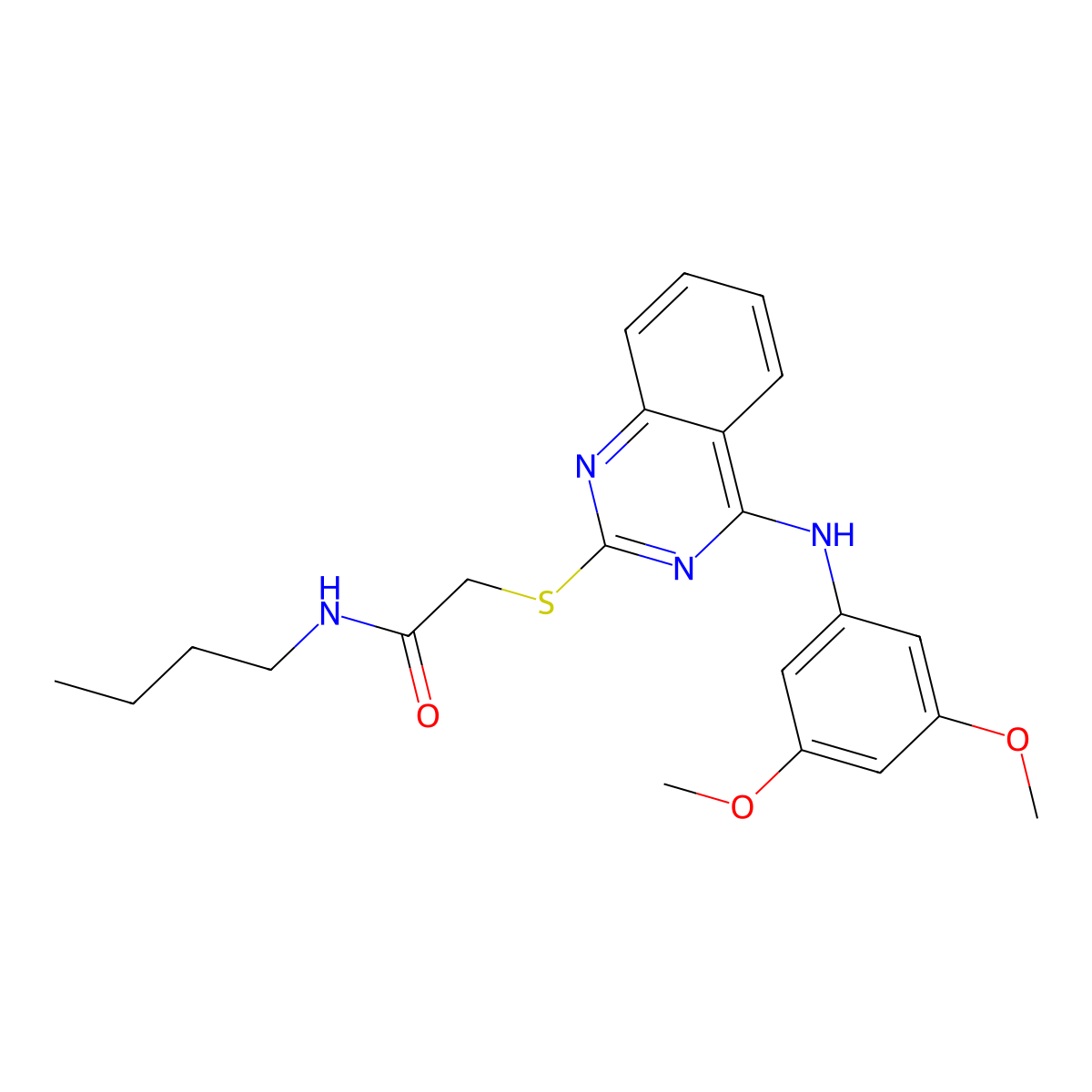 N-butyl-2-[4-(3,5-dimethoxyanilino)quinazolin-2-yl]sulfanylacetamide molecular structure, CAS 688356-34-5