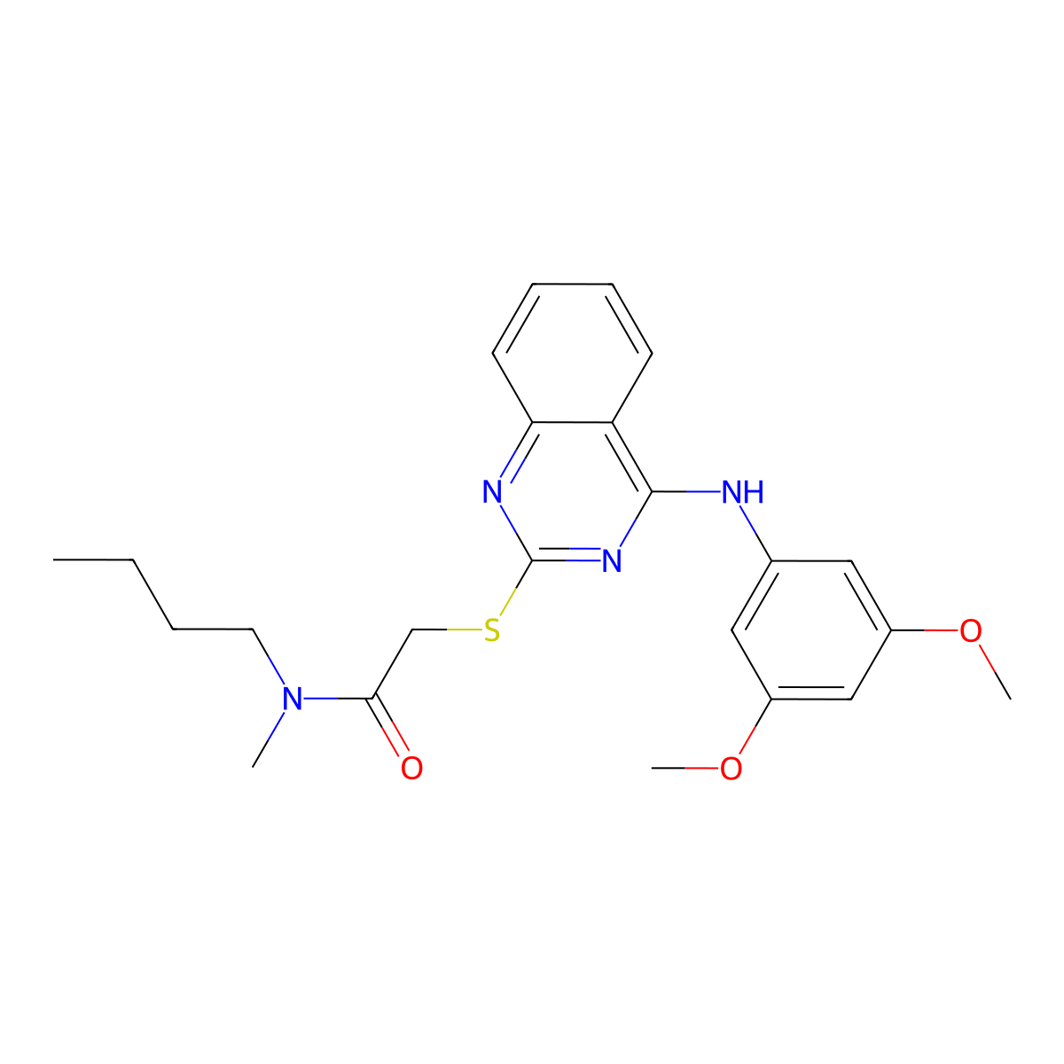 N-butyl-2-[4-(3,5-dimethoxyanilino)quinazolin-2-yl]sulfanyl-N-methylacetamide molecular structure, CAS 688356-35-6