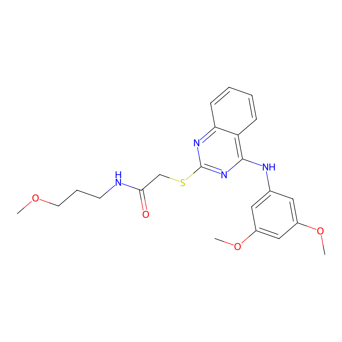 2-[4-(3,5-dimethoxyanilino)quinazolin-2-yl]sulfanyl-N-(3-methoxypropyl)acetamide molecular structure, CAS 688356-37-8