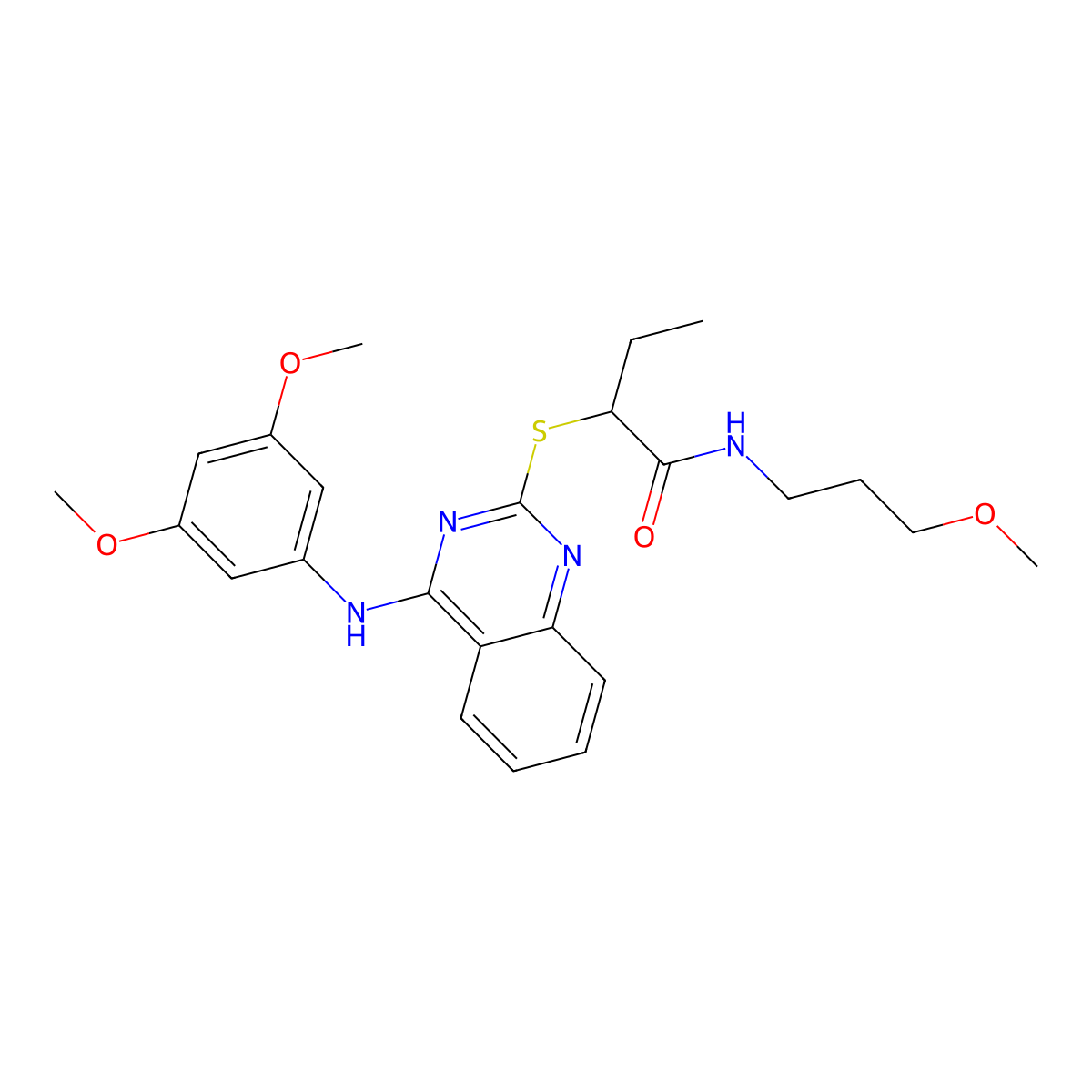2-[4-(3,5-dimethoxyanilino)quinazolin-2-yl]sulfanyl-N-(3-methoxypropyl)butanamide molecular structure, CAS 688356-38-9