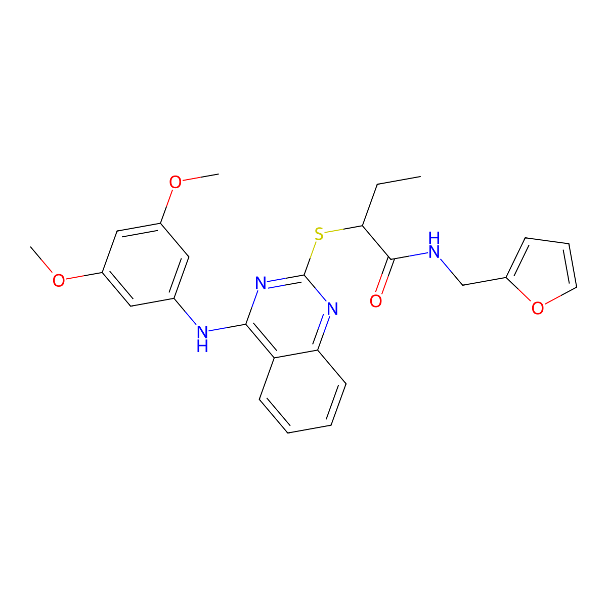 2-[4-(3,5-dimethoxyanilino)quinazolin-2-yl]sulfanyl-N-(furan-2-ylmethyl)butanamide molecular structure, CAS 688356-39-0