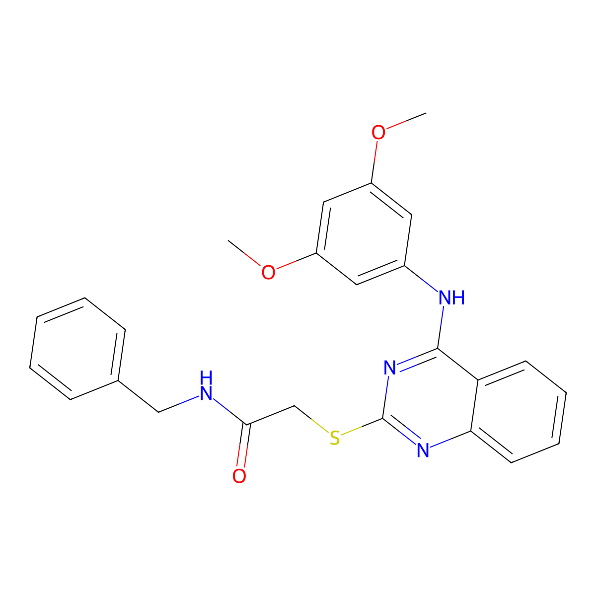N-benzyl-2-[4-(3,5-dimethoxyanilino)quinazolin-2-yl]sulfanylacetamide molecular structure, CAS 688356-42-5