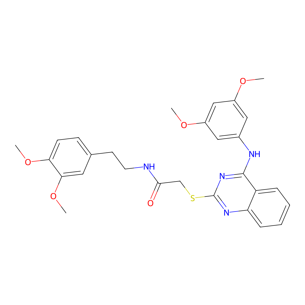 2-({4-[(3,5-dimethoxyphenyl)amino]quinazolin-2-yl}sulfanyl)-N-[2-(3,4-dimethoxyphenyl)ethyl]acetamide molecular structure, CAS 688356-44-7