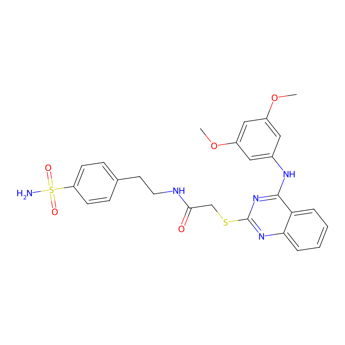 2-((4-((3,5-dimethoxyphenyl)amino)quinazolin-2-yl)thio)-N-(4-sulfamoylphenethyl)acetamide molecular structure, CAS 688356-45-8