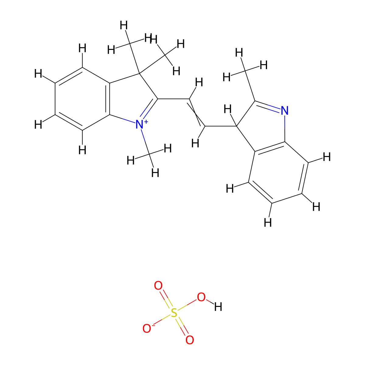 3H-Indolium, 1,3,3-trimethyl-2-[2-(2-methyl-3H-indol-3-yl)ethenyl]-, sulfate (1:1) molecular structure, CAS 68845-14-7