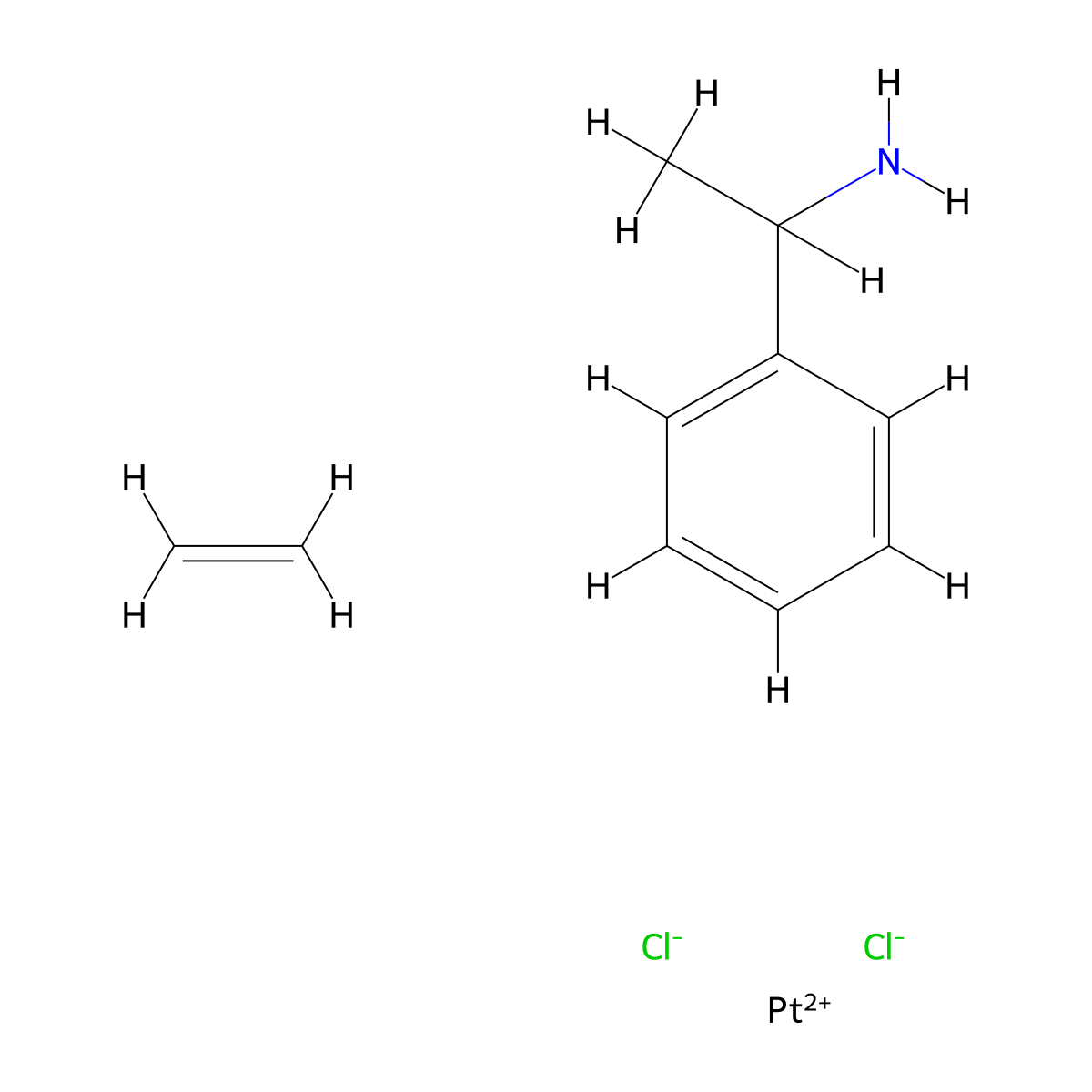 cis-Dichloro(alpha-methylbenzenemethanamine)(ethene)platinum molecular structure, CAS 68852-69-7