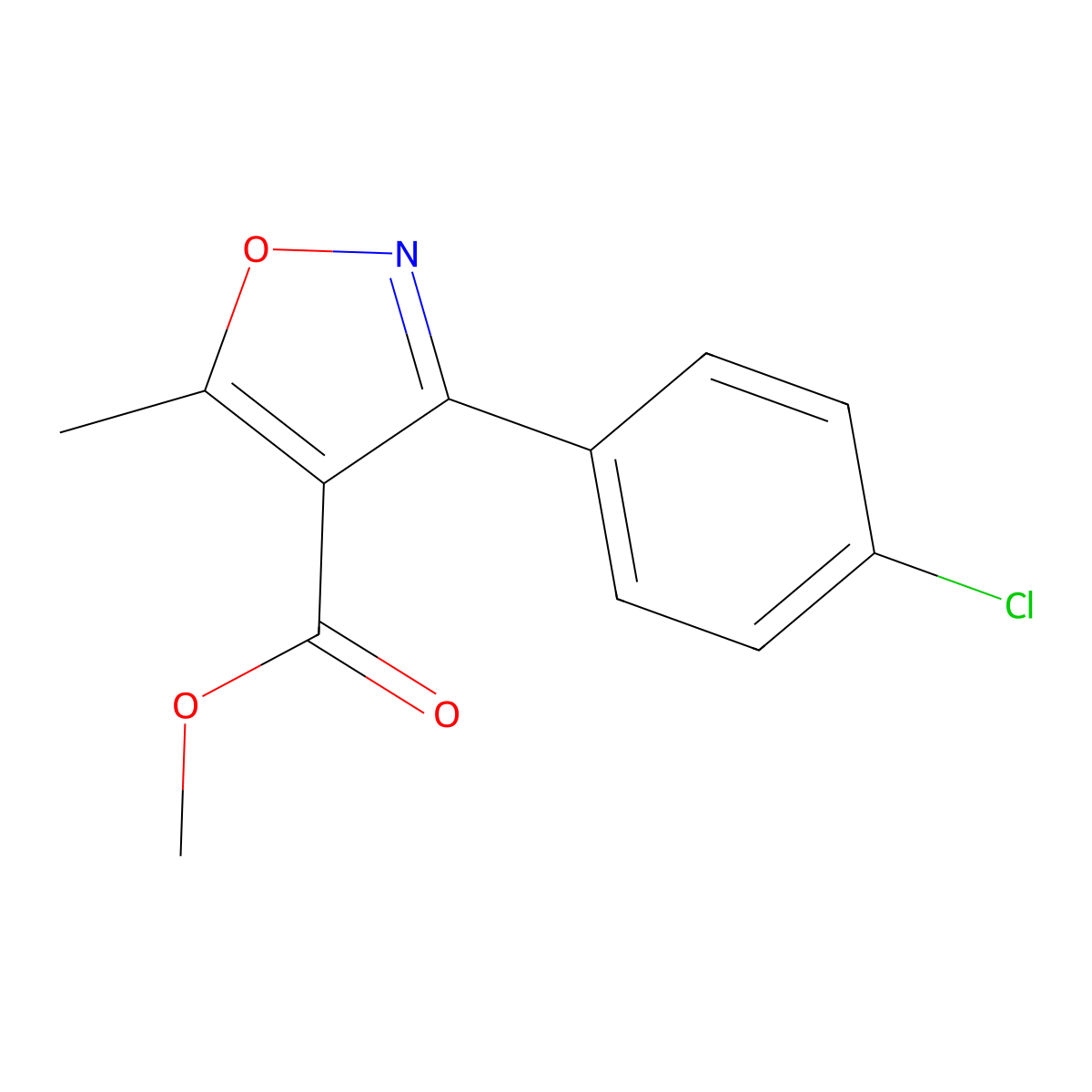 Methyl 3-(4-chlorophenyl)-5-methylisoxazole-4-carboxylate molecular structure, CAS 68870-58-6
