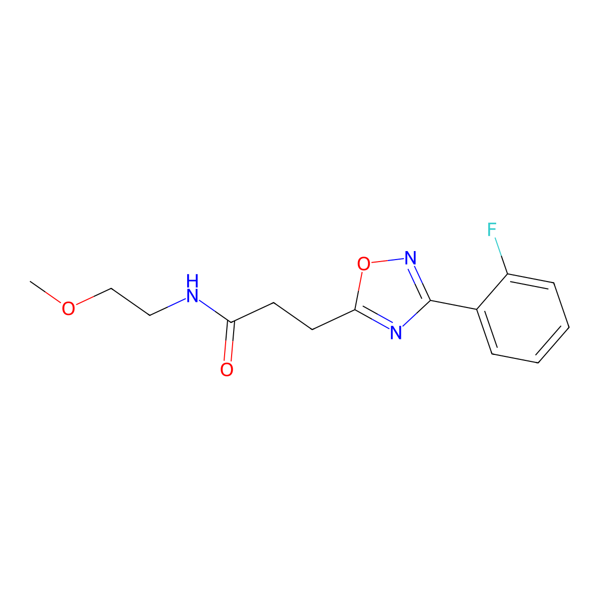 3-[3-(2-fluorophenyl)-1,2,4-oxadiazol-5-yl]-N-(2-methoxyethyl)propanamide molecular structure, CAS 688749-04-4