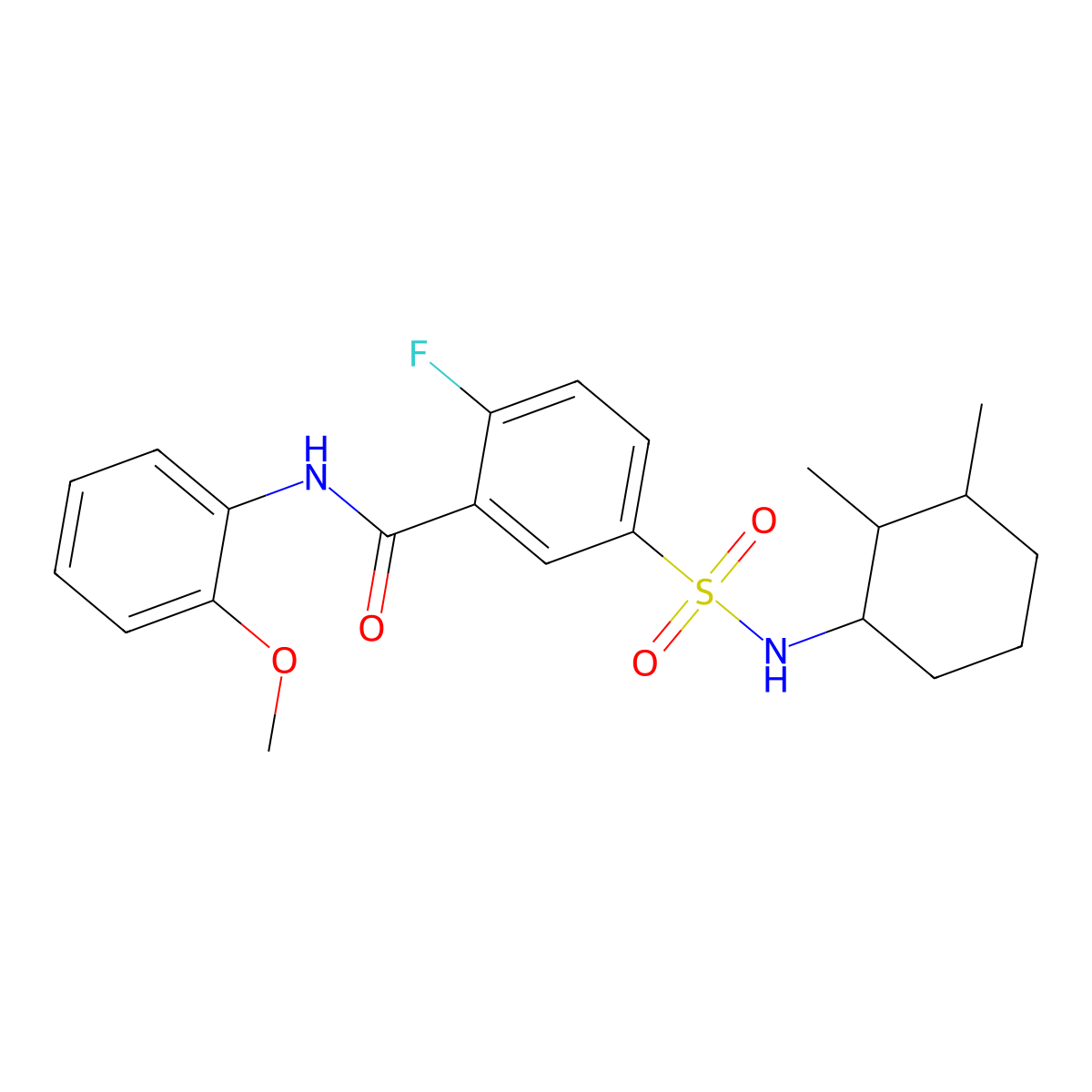 5-[(2,3-dimethylcyclohexyl)sulfamoyl]-2-fluoro-N-(2-methoxyphenyl)benzamide molecular structure, CAS 688750-79-0
