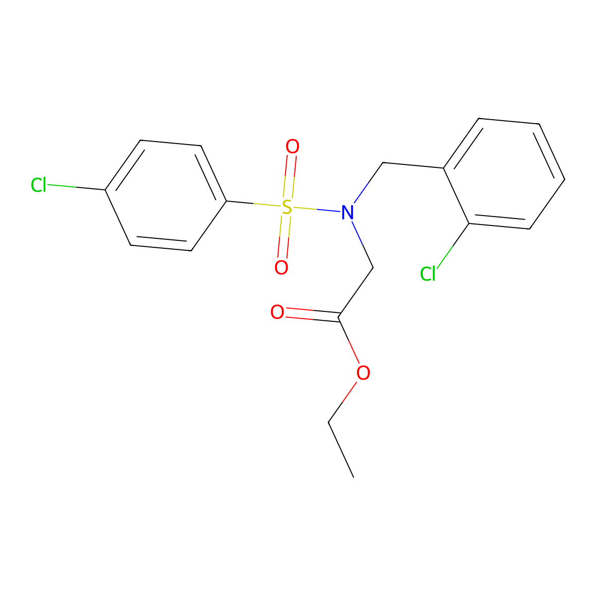 Ethyl 2-(4-chloro-N-(2-chlorobenzyl)phenylsulfonamido)acetate molecular structure, CAS 688751-60-2