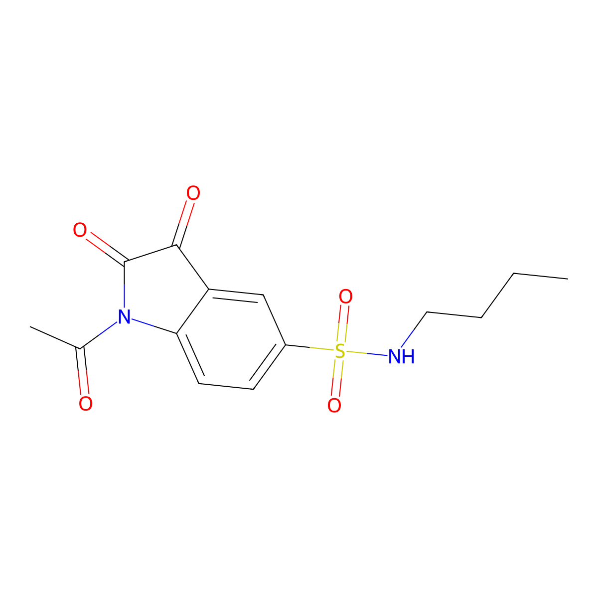1-acetyl-N-butyl-2,3-dioxoindole-5-sulfonamide molecular structure, CAS 688752-45-6