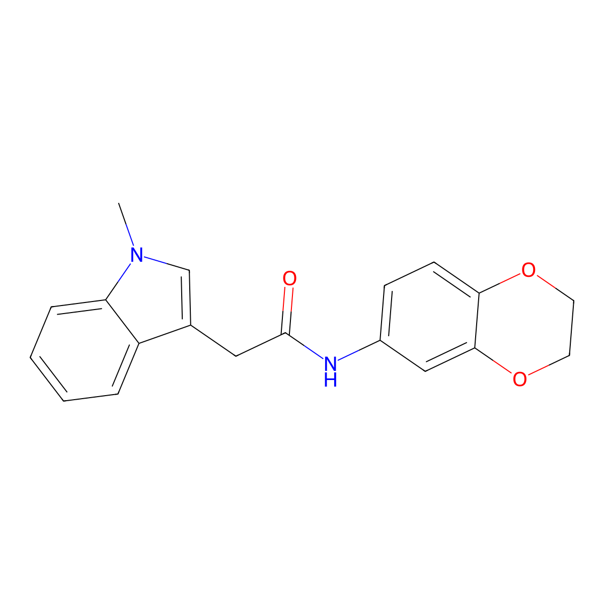 N-(2,3-dihydrobenzo[b][1,4]dioxin-6-yl)-2-(1-methyl-1H-indol-3-yl)acetamide molecular structure, CAS 688759-71-9