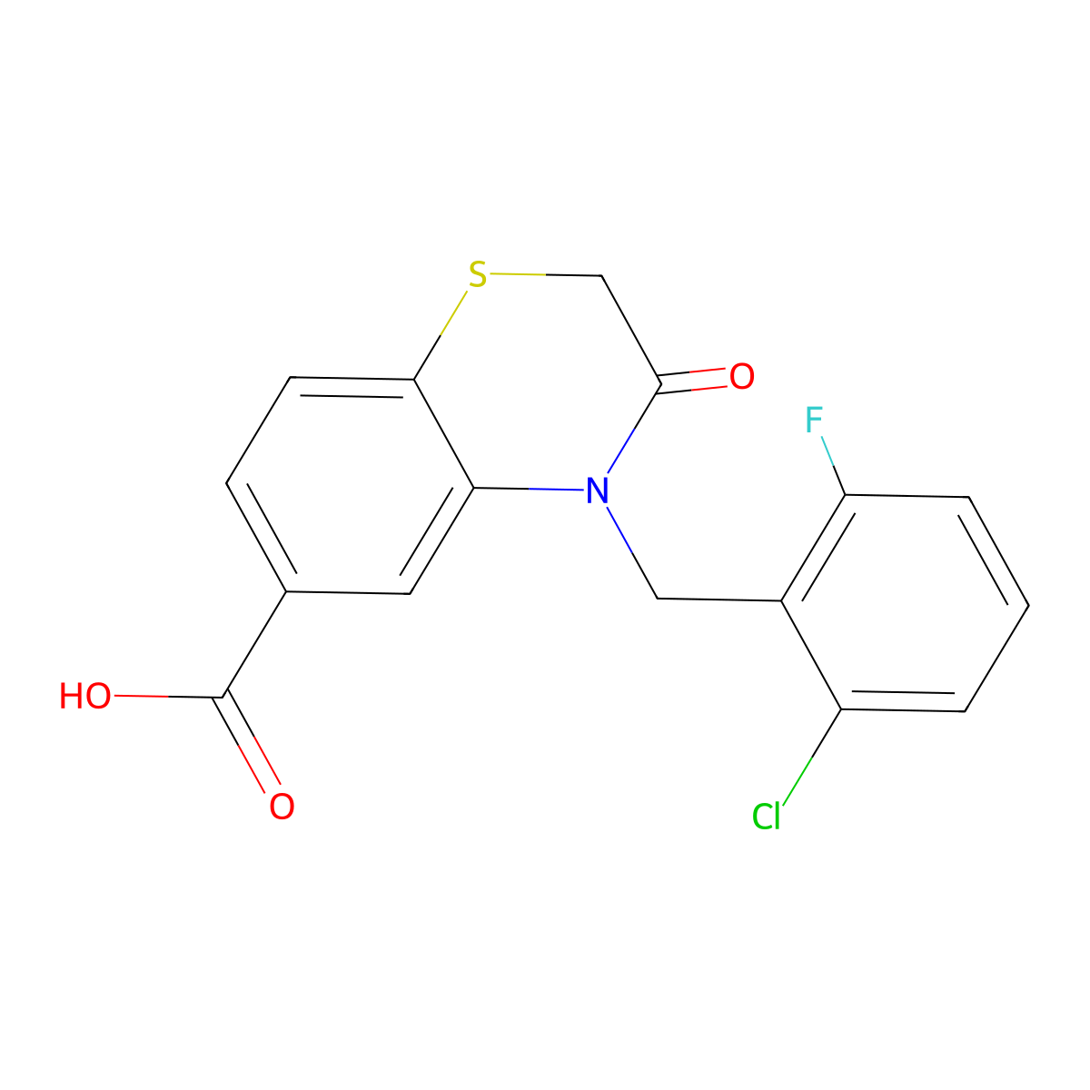 4-(2-chloro-6-fluorobenzyl)-3-oxo-3,4-dihydro-2H-benzo[b][1,4]thiazine-6-carboxylic acid molecular structure, CAS 688760-38-5