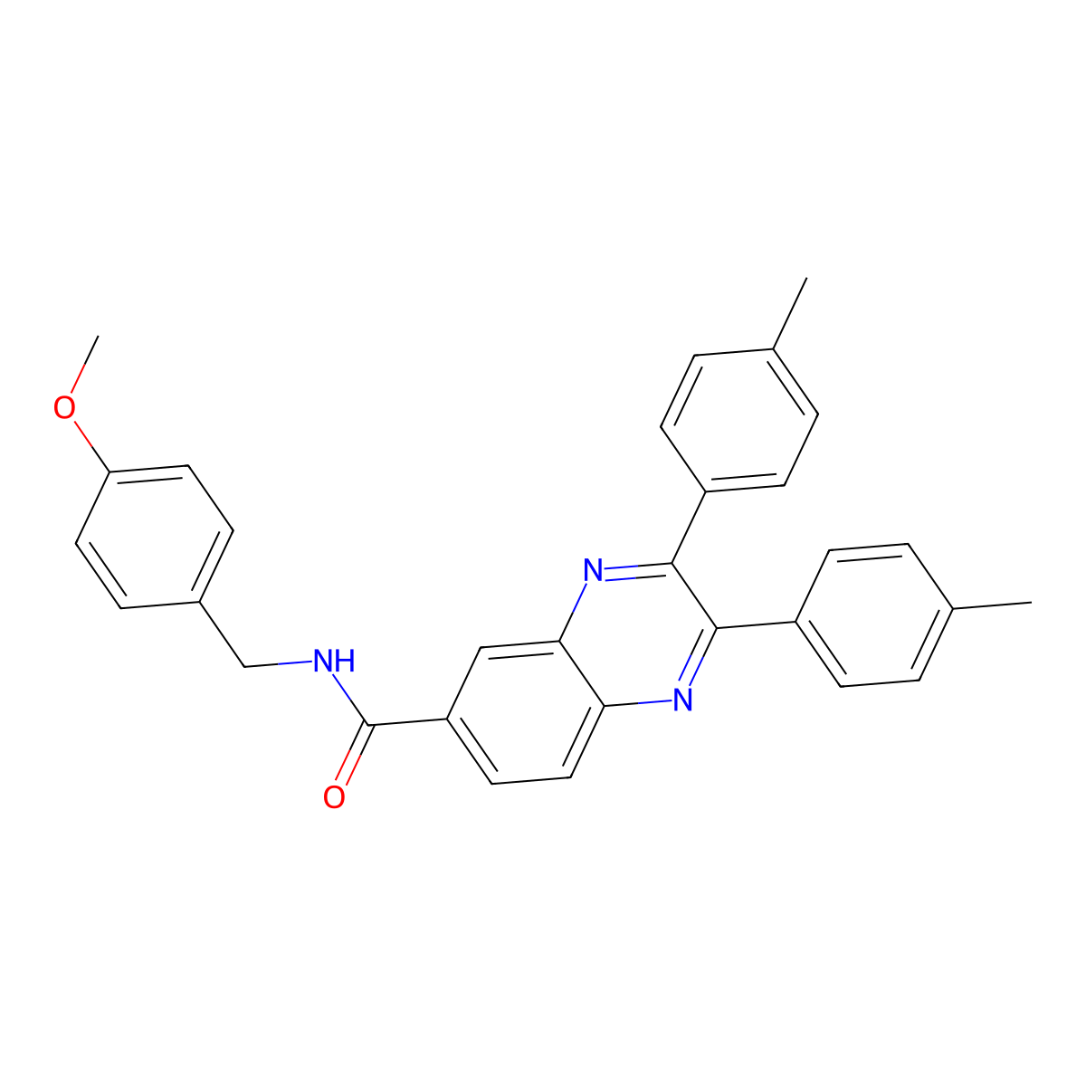 N-[(4-methoxyphenyl)methyl]-2,3-bis(4-methylphenyl)quinoxaline-6-carboxamide molecular structure, CAS 688762-87-0