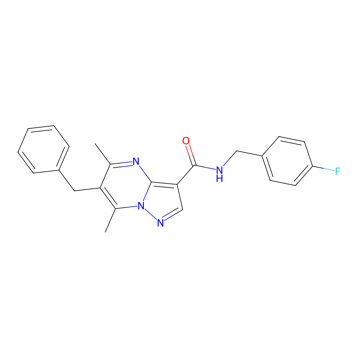 6-benzyl-N-[(4-fluorophenyl)methyl]-5,7-dimethylpyrazolo[1,5-a]pyrimidine-3-carboxamide molecular structure, CAS 688763-12-4